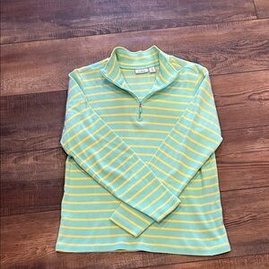 L.L. Bean Aqua and Yellow Striped Zip Pullover